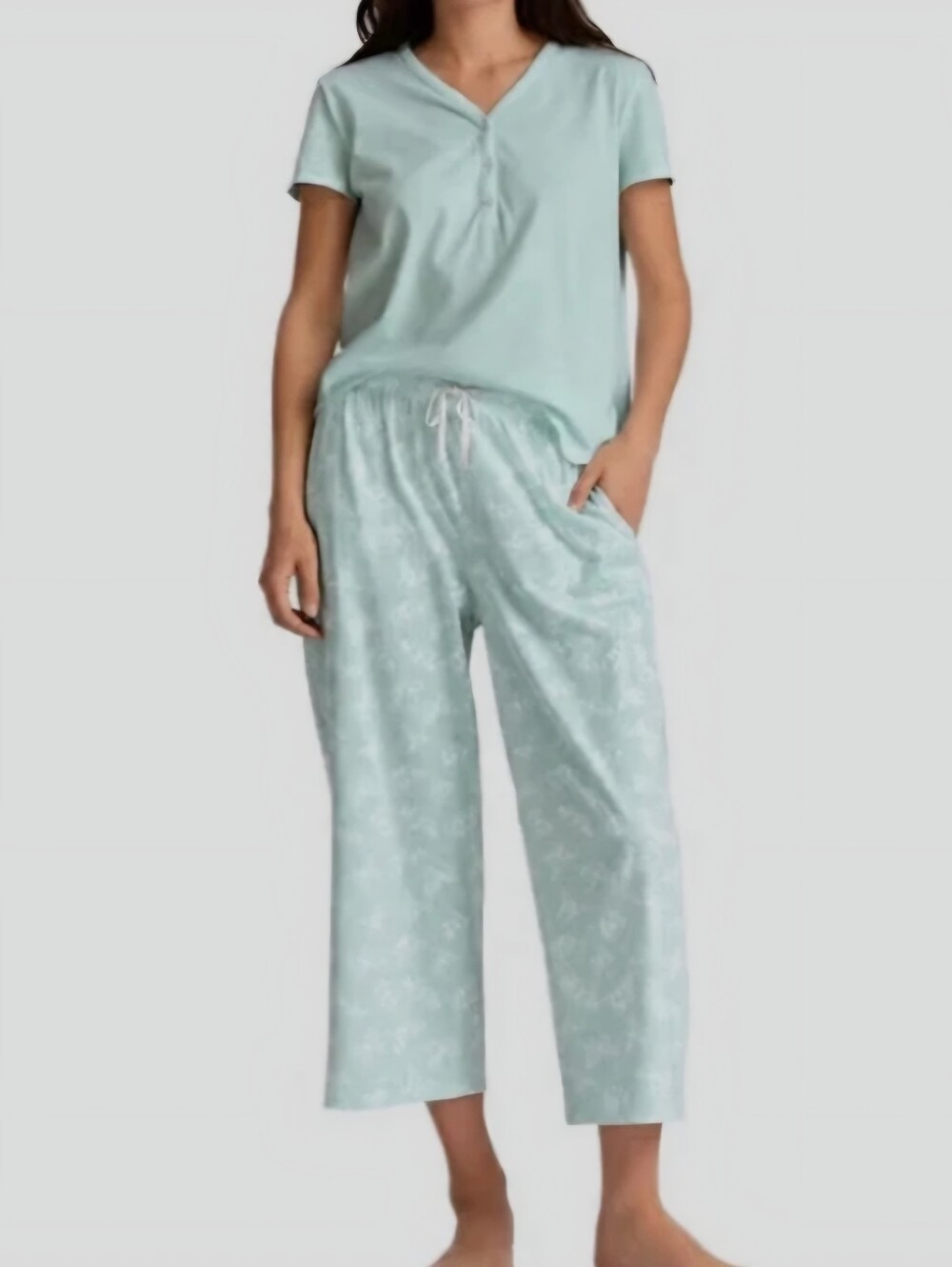 Karen Neuburger Cotton Short-Sleeve Pajama Set -LIGHT GREEN -SMALL